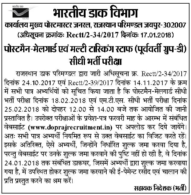 Rajasthan Post Office Recruitment 2018