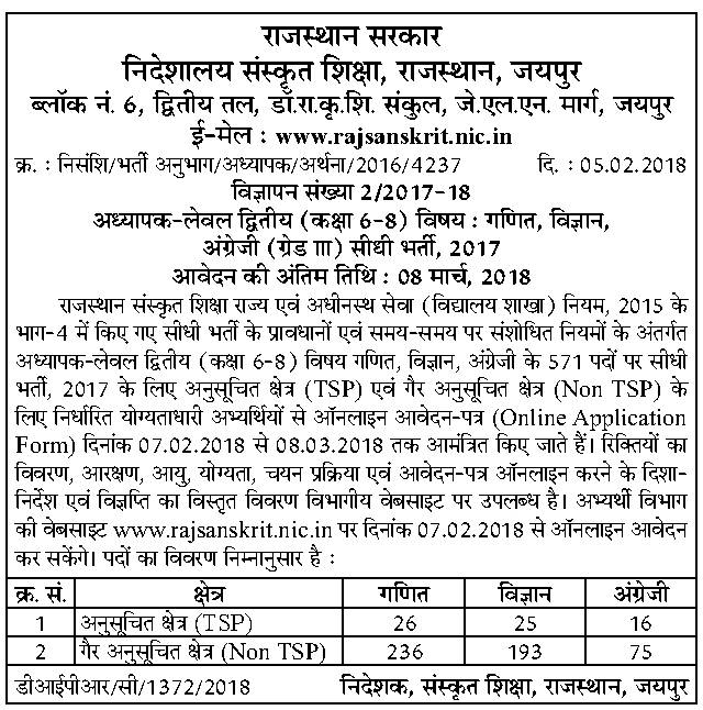 Rajasthan Sanskrit Teacher Recruitment
