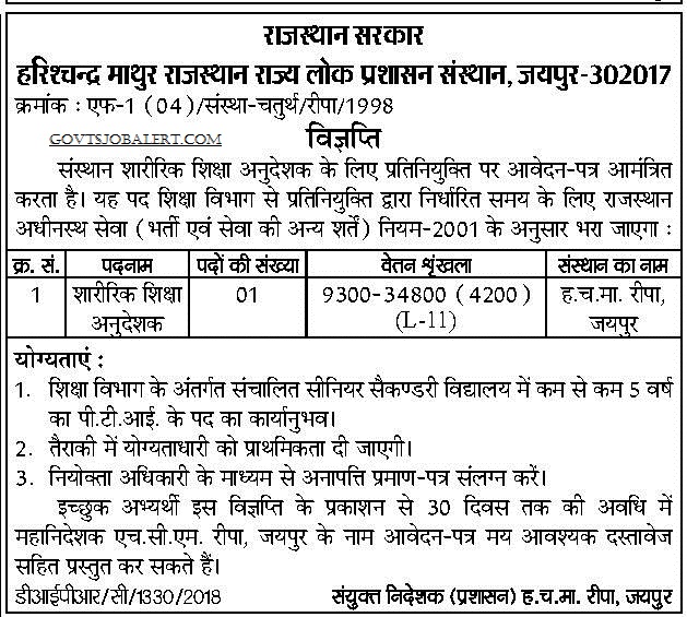 harish chandra mathur rajya lok prashasan sansthan recruitment 2018